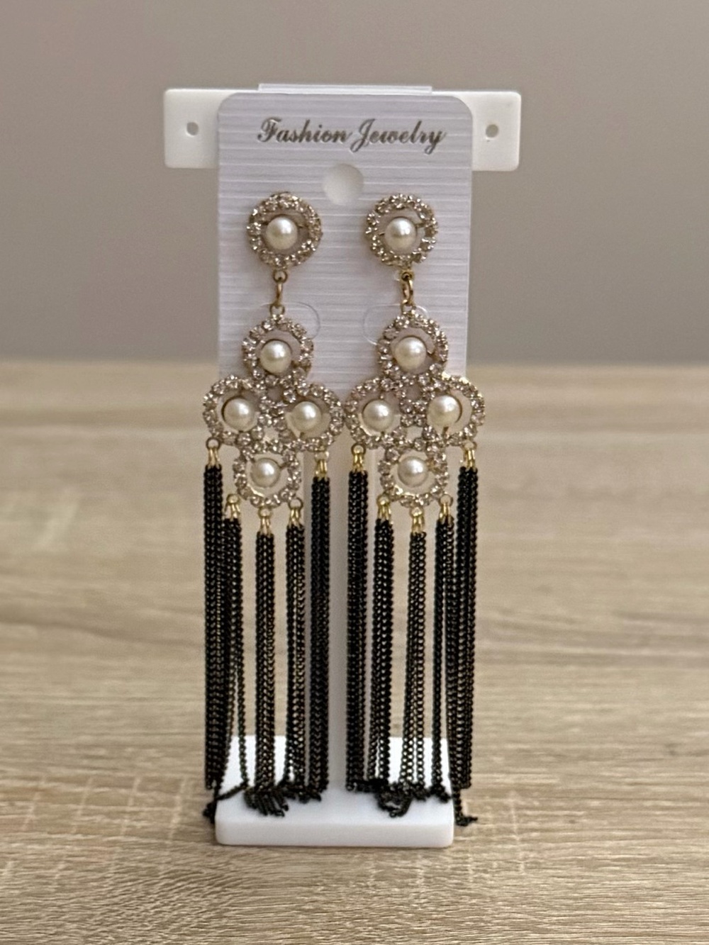 Pearl Rhinestone Tassel Chandelier Earrings NWT